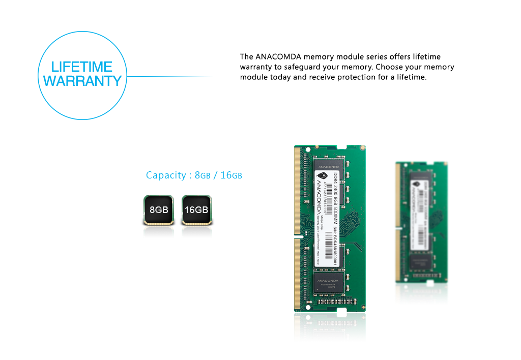 The DDR4 module uses a lower voltage (1.2V) which, in comparison to the standard DDR3 voltage of 1.5V, can save around 20% on electricity while also reducing the operating temperature. This helps to reduce carbon emissions and protect the environment.